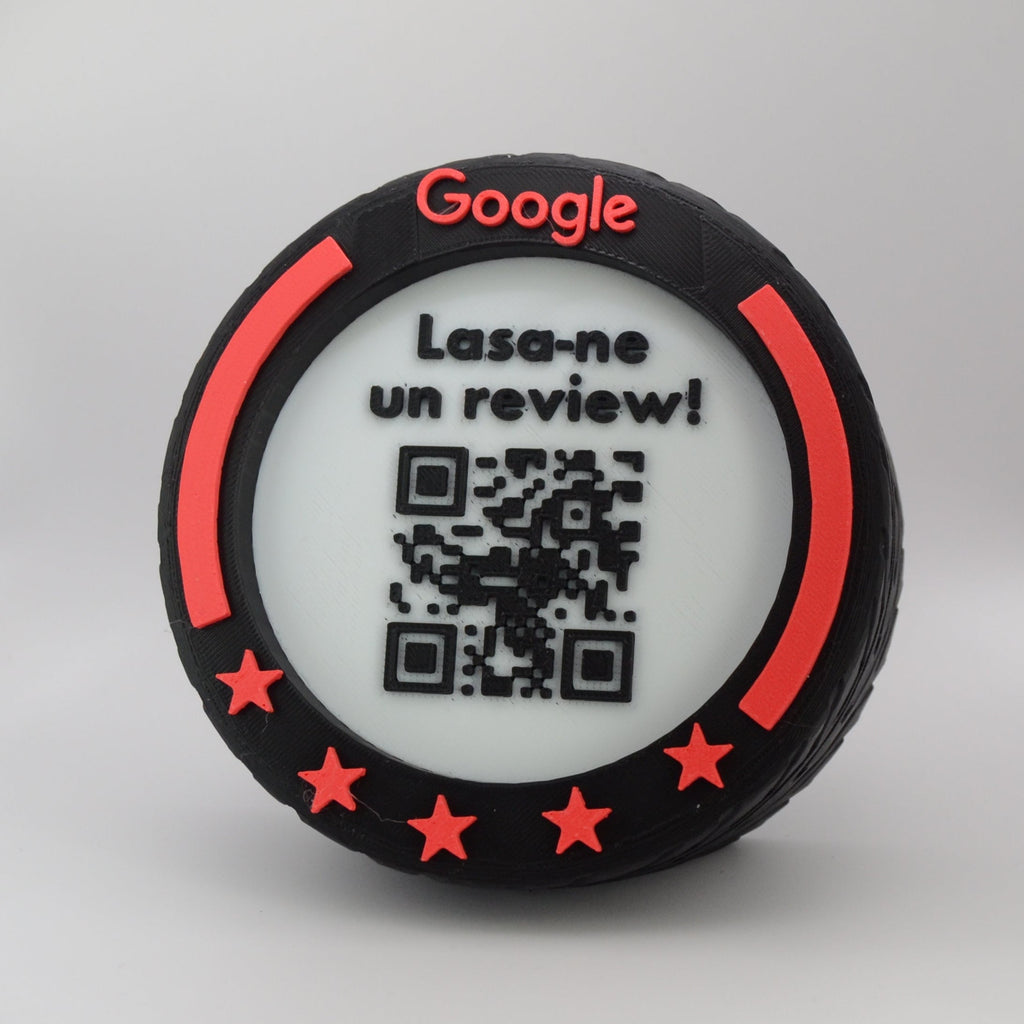 QR & NFC Stand for Google Reviews – F1 Wheel Design in Multiple Colors