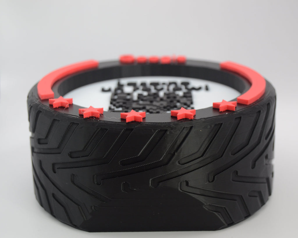 QR & NFC Stand for Google Reviews – F1 Wheel Design in Multiple Colors