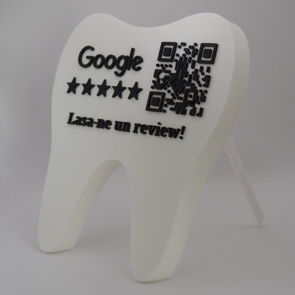 QR & NFC Stand for Google Reviews – Tooth-Shaped Design for Dental Clinics