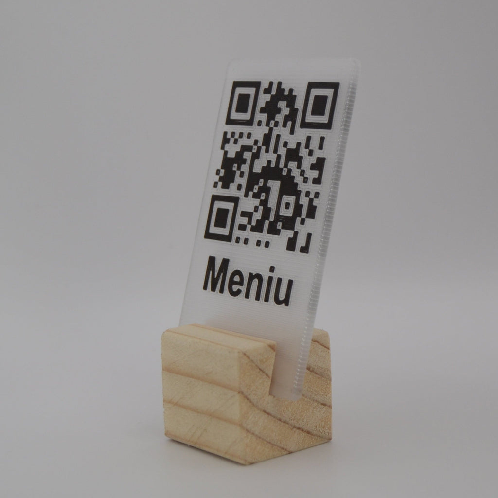 QR Card with Natural Wood Stand – Perfect for Menus and Reservations