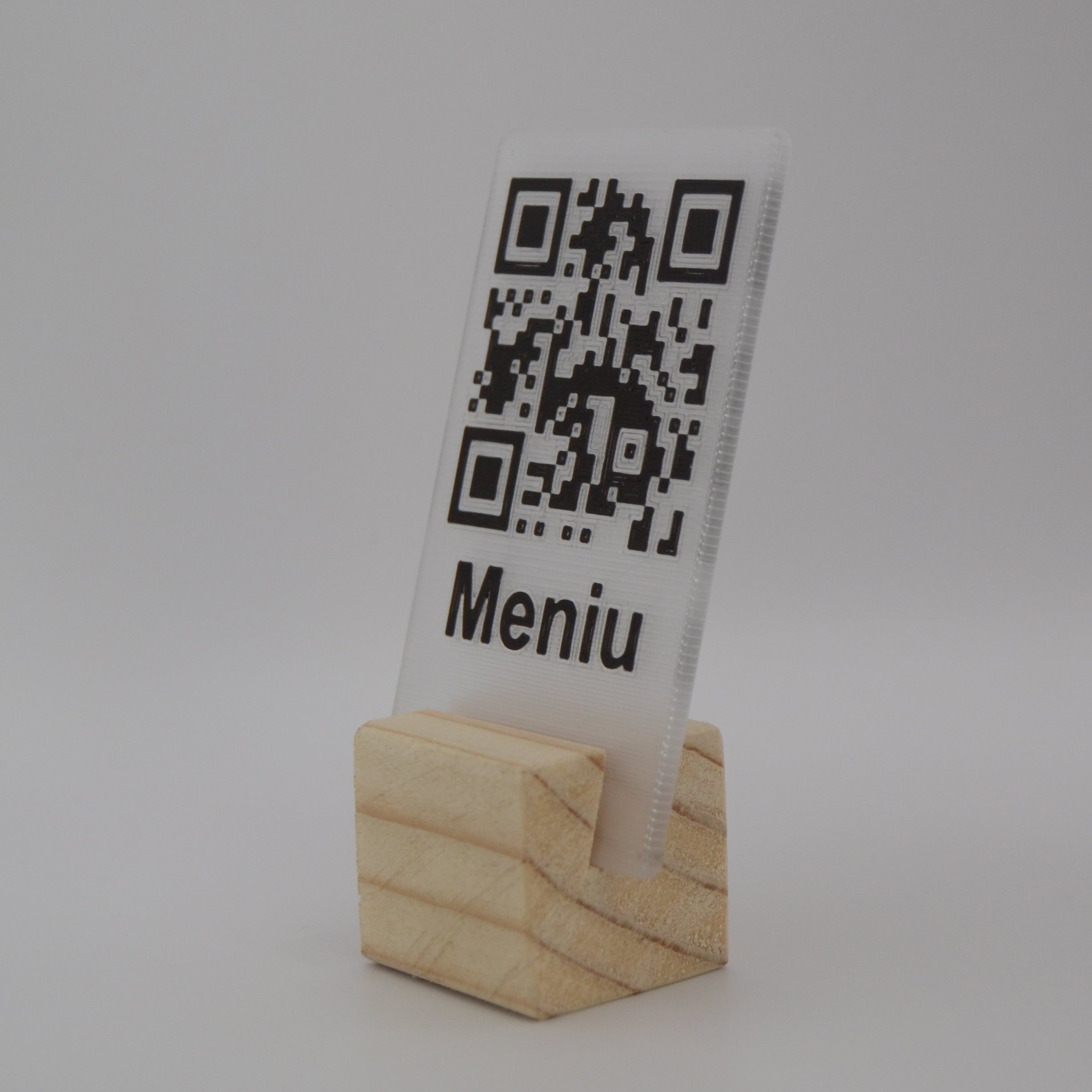QR Card with Natural Wood Stand – Perfect for Menus and Reservations