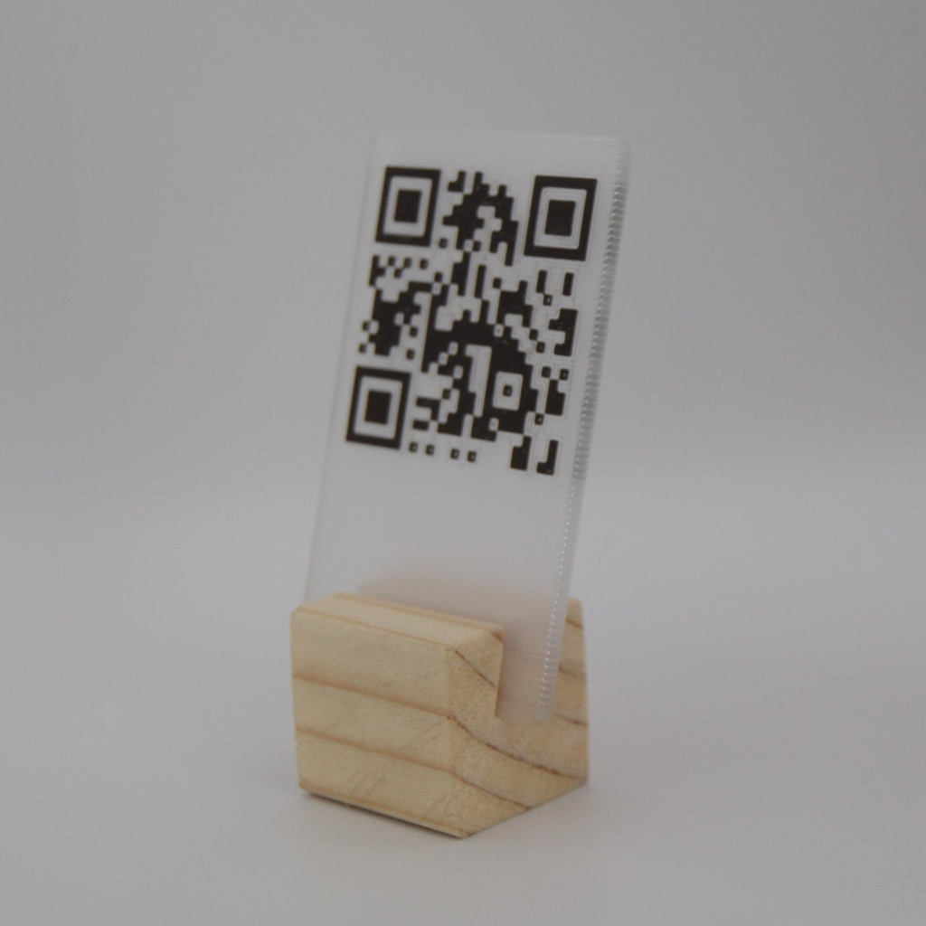 QR Card with Natural Wood Stand – Perfect for Menus and Reservations