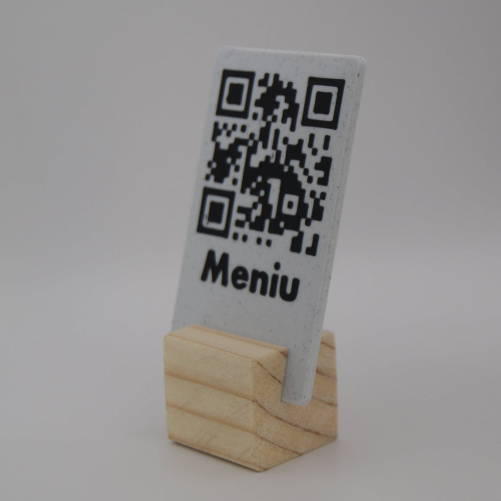 QR Card with Natural Wood Stand – Perfect for Menus and Reservations