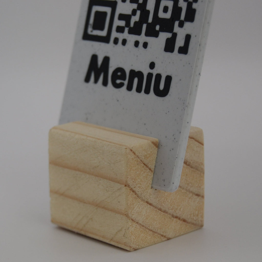 QR Card with Natural Wood Stand – Perfect for Menus and Reservations