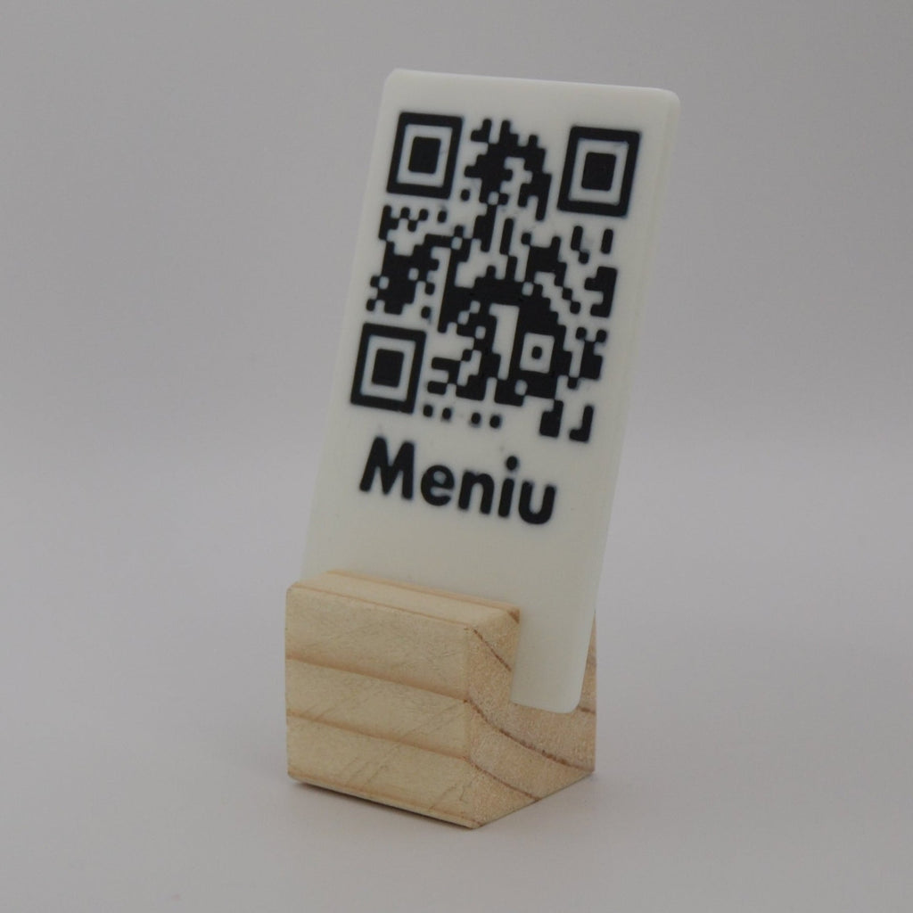 QR Card with Natural Wood Stand – Perfect for Menus and Reservations