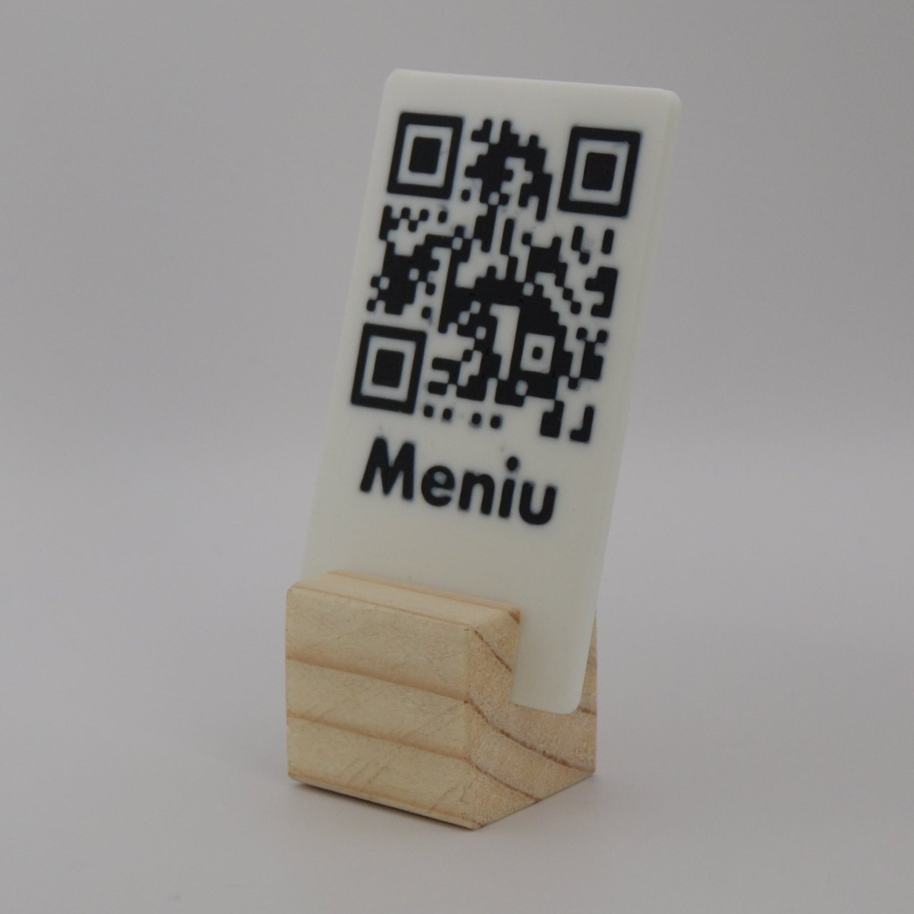 QR Card with Natural Wood Stand – Perfect for Menus and Reservations