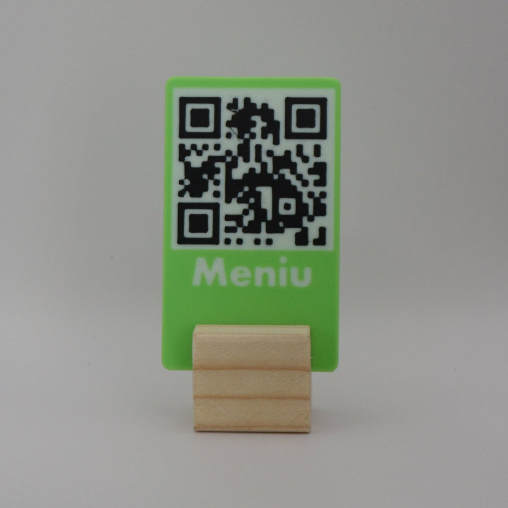 QR Card with Natural Wood Stand – Perfect for Menus and Reservations