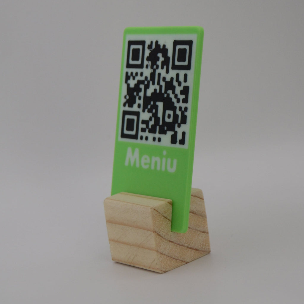 QR Card with Natural Wood Stand – Perfect for Menus and Reservations