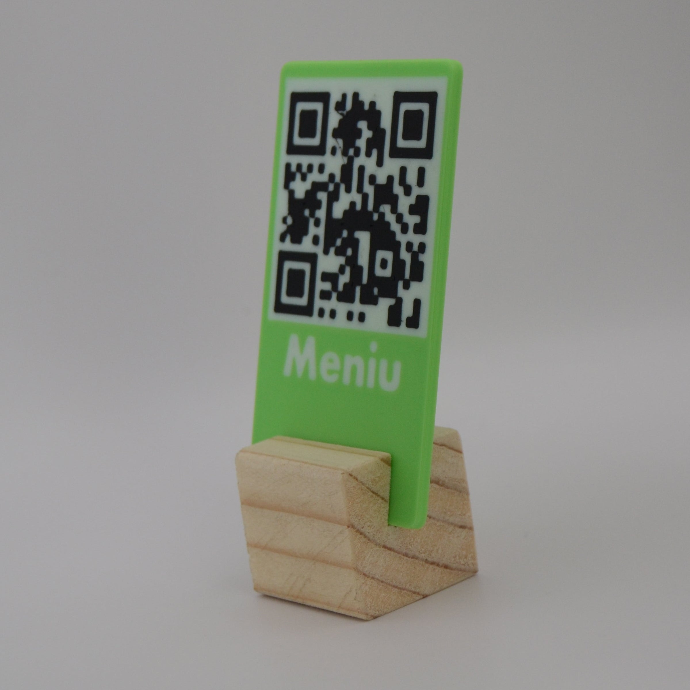 QR Card with Natural Wood Stand – Perfect for Menus and Reservations