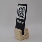 QR Card with Natural Wood Stand – Perfect for Menus and Reservations