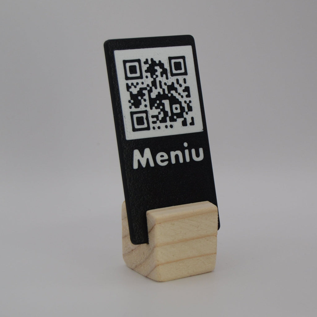QR Card with Natural Wood Stand – Perfect for Menus and Reservations