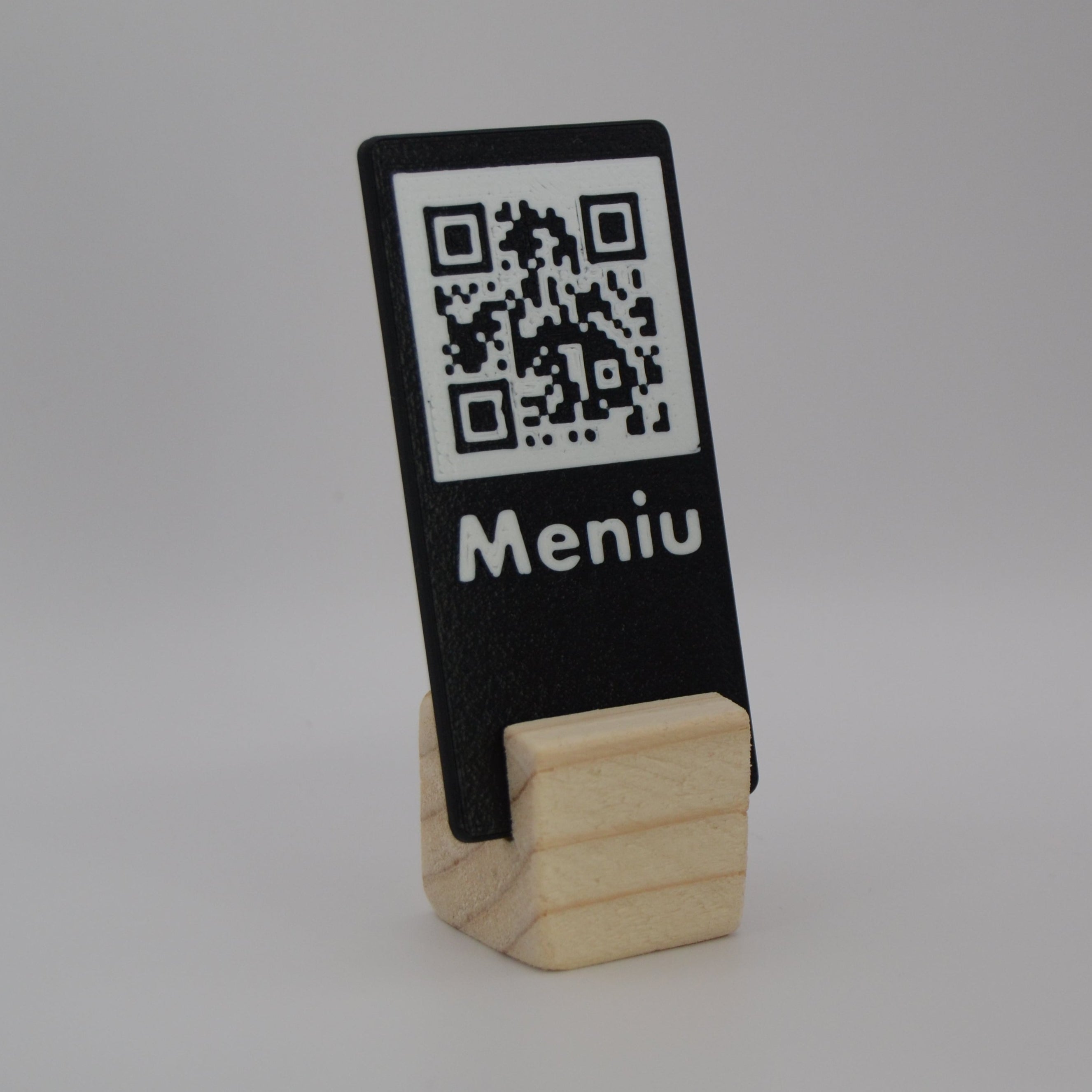 QR Card with Natural Wood Stand – Perfect for Menus and Reservations