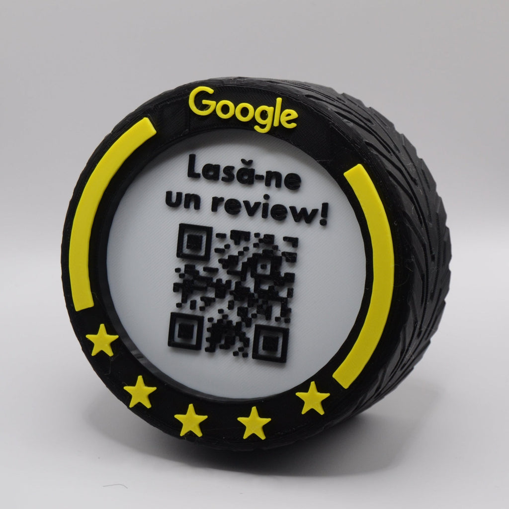 QR & NFC Stand for Google Reviews – F1 Wheel Design in Multiple Colors