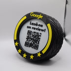 QR & NFC Stand for Google Reviews – F1 Wheel Design in Multiple Colors
