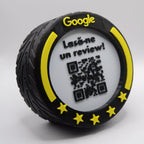 QR & NFC Stand for Google Reviews – F1 Wheel Design in Multiple Colors