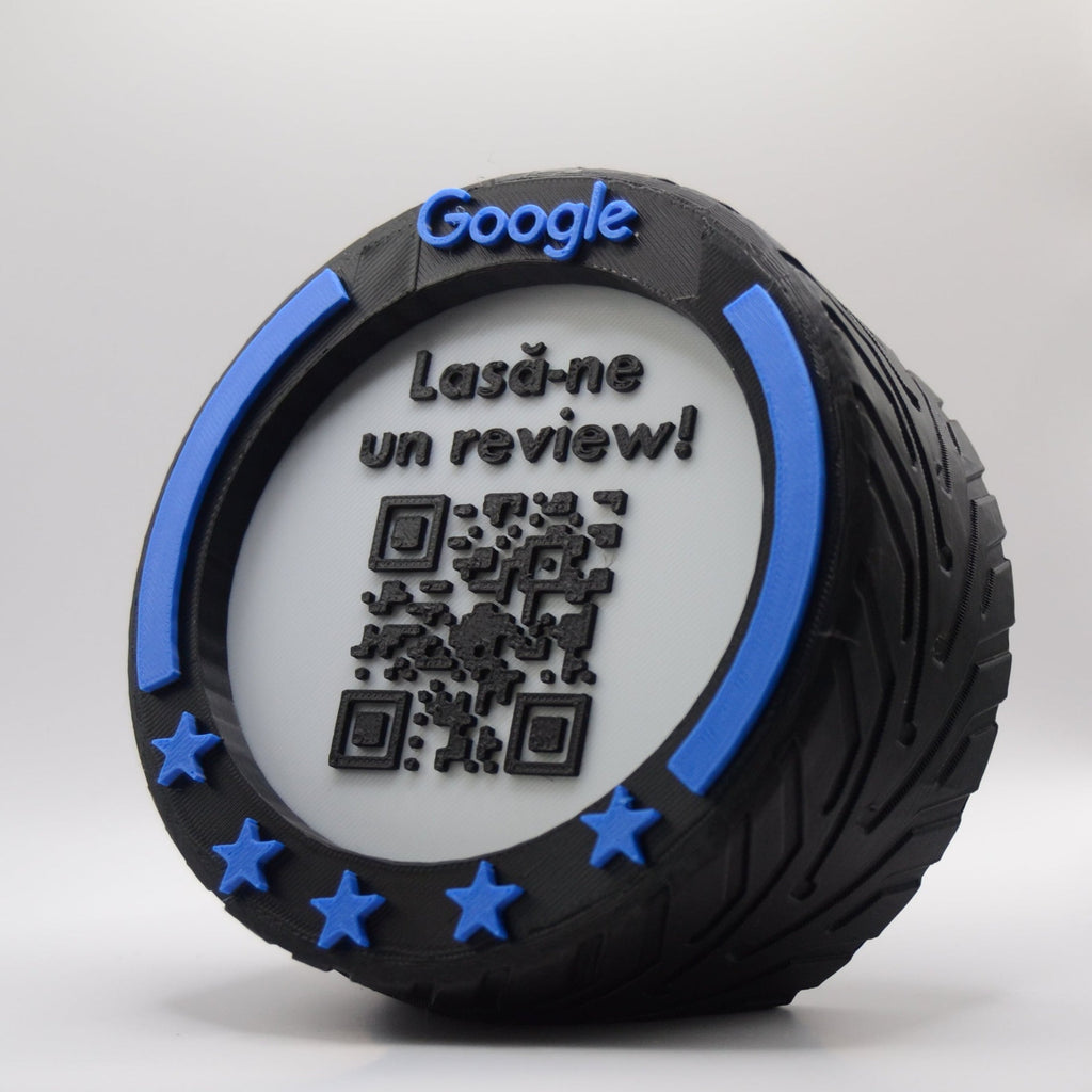 QR & NFC Stand for Google Reviews – F1 Wheel Design in Multiple Colors
