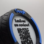 QR & NFC Stand for Google Reviews – F1 Wheel Design in Multiple Colors